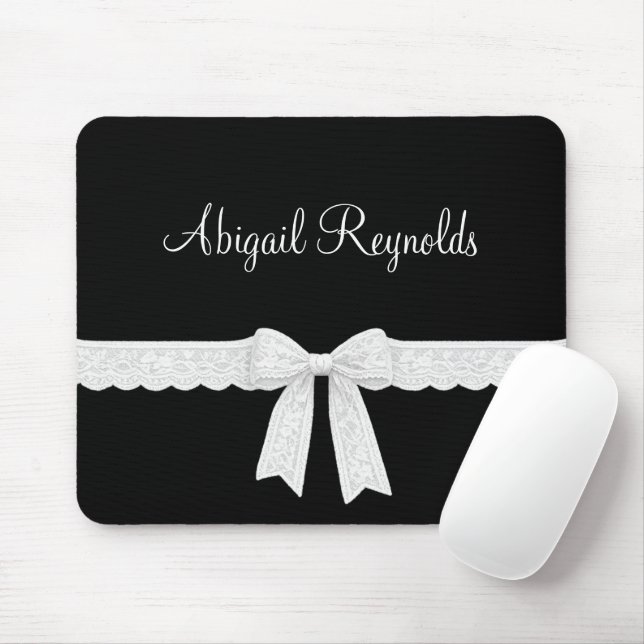 Name with White Ribbon and Bow Mousepad (Mit Mouse)