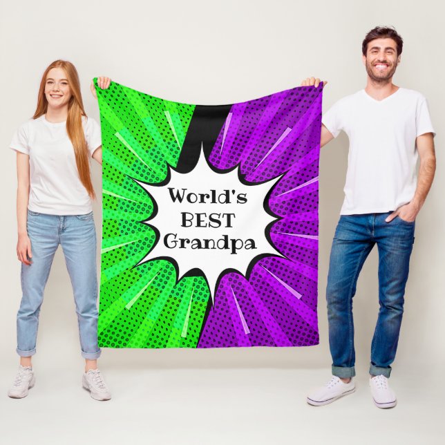 Name World Best Opa Green Lila Comic Fleecedecke (Beispiel)