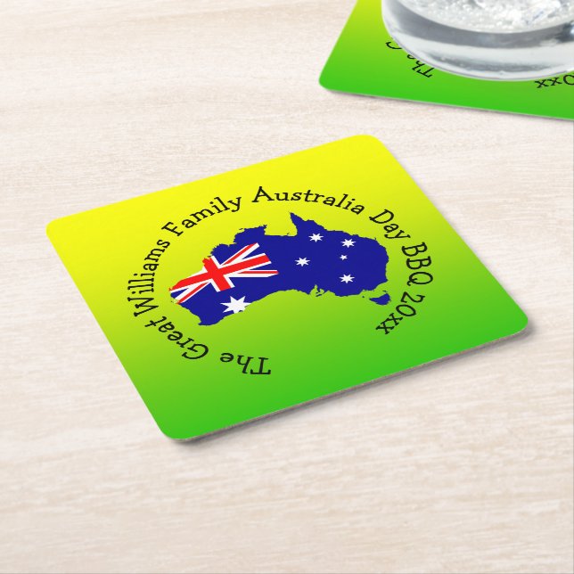 Name Year Australia Day GRILLEN Square hinzufügen Rechteckiger Pappuntersetzer (angewinkelt)
