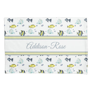 Name Yellow Blue Tropical Fish Pattern Kinderzimme Kissenbezug