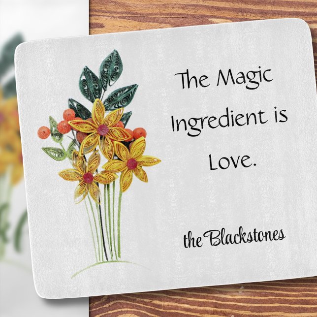 Name, Zitat, Blume, Papier, Glas Schneidebrett (Von Creator hochgeladen)