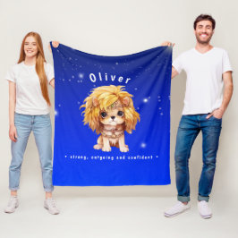 Name Zodiac Leo Niedlich Watercolor Hund auf blaue Fleecedecke