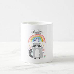 Name zu Racoon und Regenbogen hinzufügen Kaffeetasse