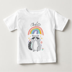 Name zur Racoon- und Regenbogen-Geburtstagspartei Baby T-shirt
