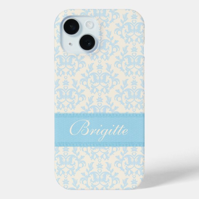 Named Damask Light Blue & Creme iPhone case (Rückseite)