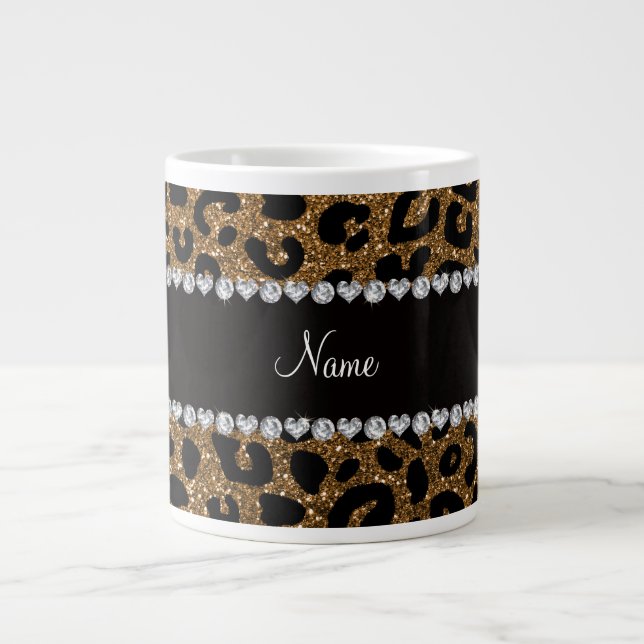 NamegoldGlitter Cheetahdruck Jumbo-Tasse (Vorderseite)
