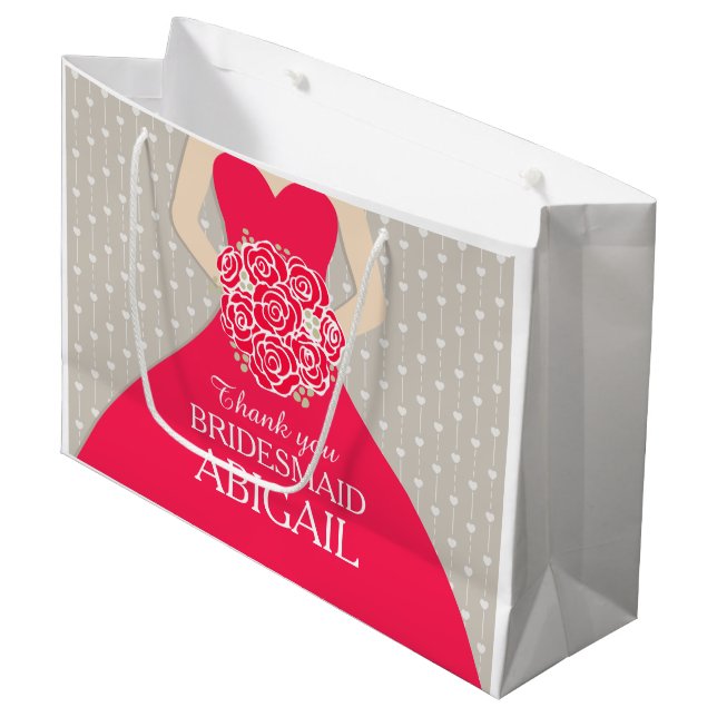 Namehochzeitsbrautjungfernkleiderrottasche Große Geschenktüte (Vorderseite Schrägansicht)