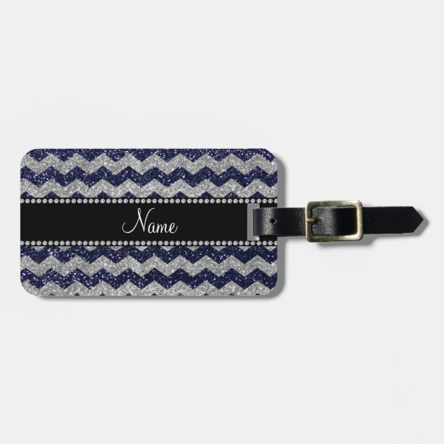 Namemarineblau-Silber-Glittersparren Gepäckanhänger (Vorderseite horizontal)