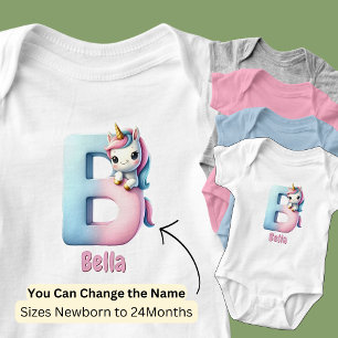 Namen ändern Pretty Pink Blau Süße Letter B Einhor Baby Strampler