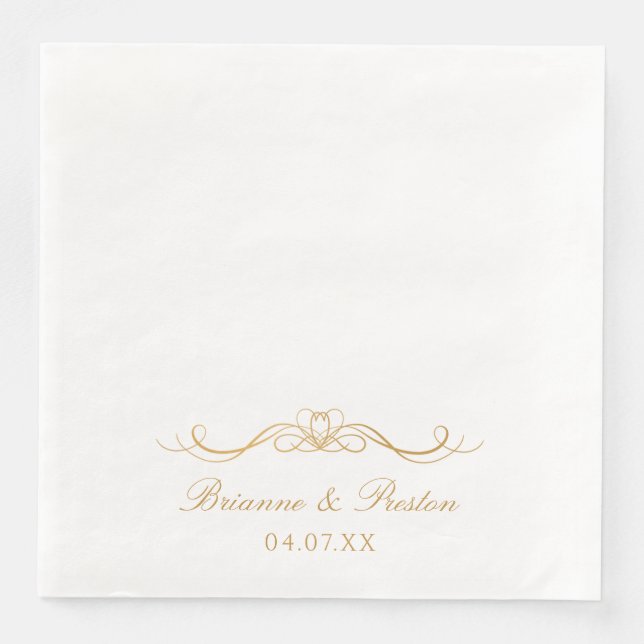 Namen Datum Moderne, elegante Goldskripte Hochzeit Serviette (Vorderseite)