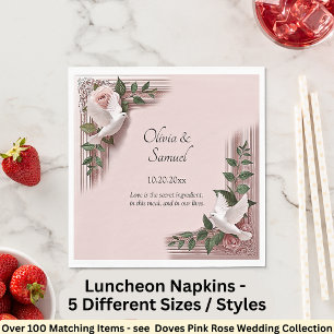 Namen Datum Nachricht Rosa Rosen & Tauben Luncheon Serviette