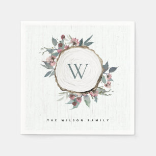 NAMEN DER HOLZSLIZENZ BOTANISCHER MONOGRAMM FAMILI SERVIETTE