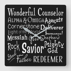 Namen des Gottes von der Bibel in Schwarzweiss Quadratische Wanduhr