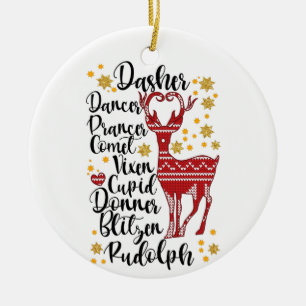 Namen des Weihnachtsmanns, der fliegenden Rentiere Keramik Ornament
