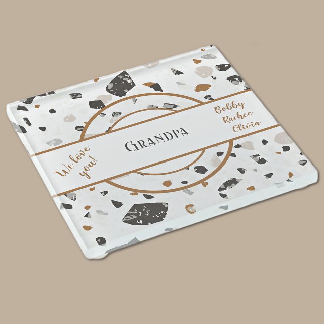 Namen | Earth Tones Terrazzo Grandpa Vater Glasuntersetzer (Von Creator hochgeladen)