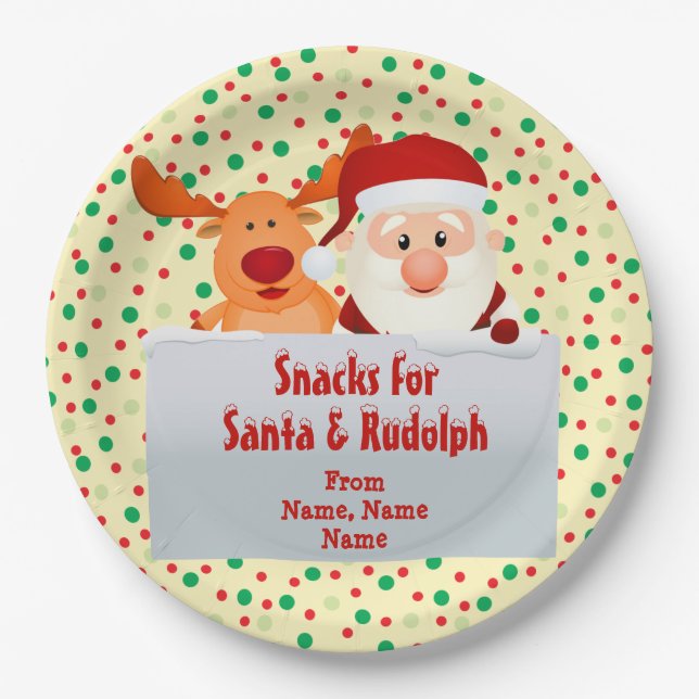 Namen für Snacks für Santa Rudolph 9" Pappteller (Vorderseite)