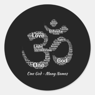 Namen Gottes im Om-Symbol Yoga-inspiriertes Aum Runder Aufkleber