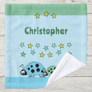 Namen hinzufügen Sterne Marienkäfer grün blau Kind Waschlappen