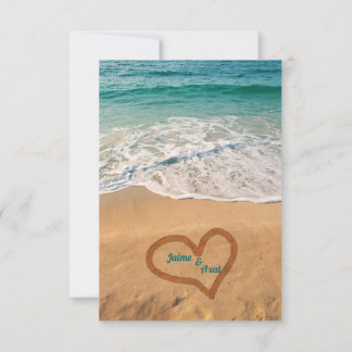 Namen im Herzen am Strand Hochzeit UAWG RSVP Karte