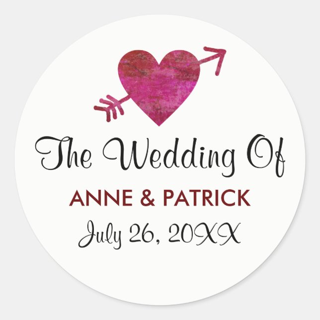 Namen mit Herz & Pfeil, eine Hochzeit Runder Aufkleber (Vorderseite)