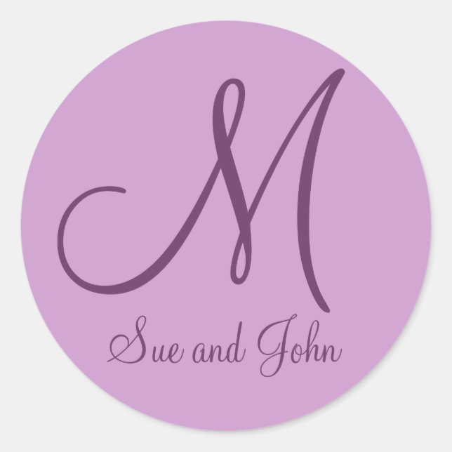 Namen Monogram Mauve Gastgeschenk Hochzeit Sticker (Vorderseite)