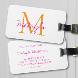 Namen-Monogramm Stylisch Pink Script Gepäckanhänger