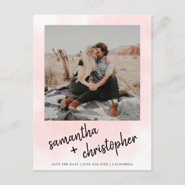 Namen Save the Date Typografie rosa Foto Ankündigungspostkarte (Vorderseite)