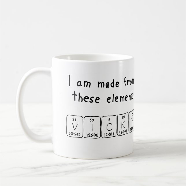 Namen-Tasse periodischer Tabelle Vicky Kaffeetasse (Links)
