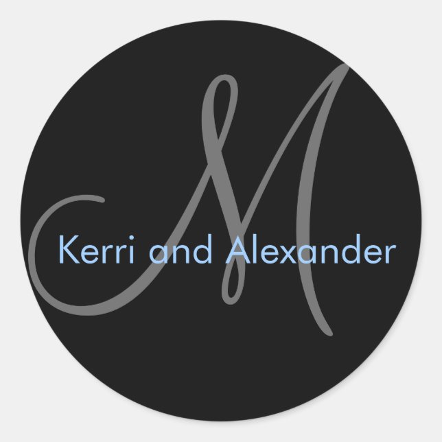 Namen und Anfangsbuchstaben Schwarz und Blau Runder Aufkleber (Vorderseite)