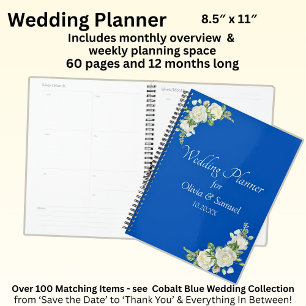 Namen und Datum Kobalt Blau & Weiße Rosen Hochzeit Planer