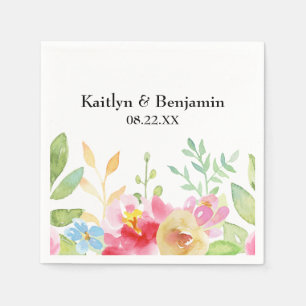 Namen und Datum mit bunten Blume Serviette