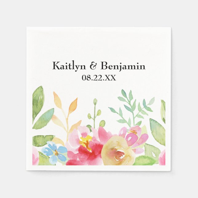 Namen und Datum mit bunten Blume Serviette (Vorderseite)