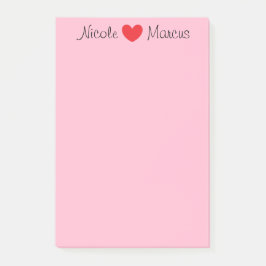 Namen und Herzrosa Post-it Klebezettel