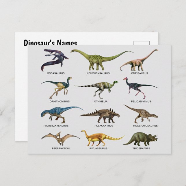 Namen von Dinosauriern Feiertagspostkarte (Vorne/Hinten)