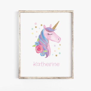 Namens-Wandaufkleber Süßes Einhorn Baby Mädchen Ki Poster