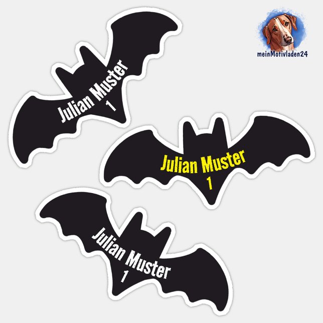 Namensaufkleber Fledermaus | 9 Kontur - Aufkleber (Konturgeschnittener Namensaufkleber für Kinder - Fledermaus Silhouette - personalisierbar )