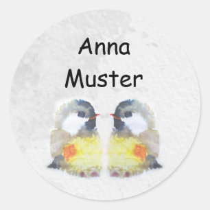 Namensaufkleber -  Kohlmeise Aquarell    Runder Aufkleber