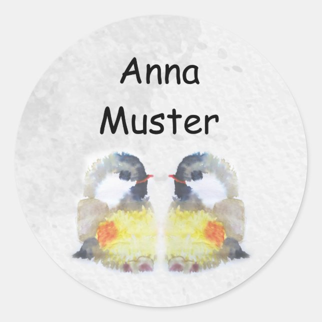 Namensaufkleber -  Kohlmeise Aquarell |  Runder Aufkleber (Vorderseite)