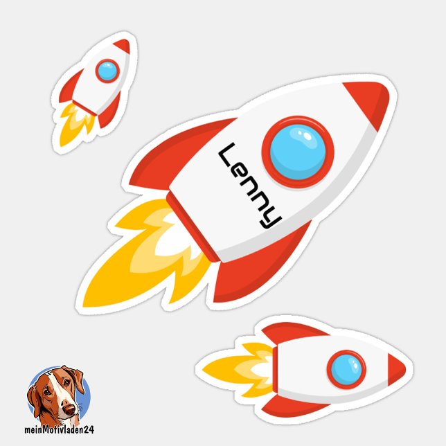 Namensaufkleber Rakete | Form - Aufkleber (Konturgeschnittener Namensaufkleber für Kinder - Rakete - personalisierbar mit Name oder Wunschtext)