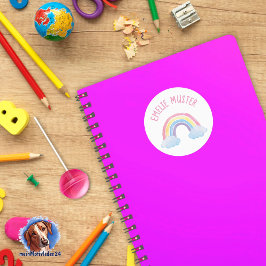 Namensaufkleber - Regenbogen weiß Runder Aufkleber