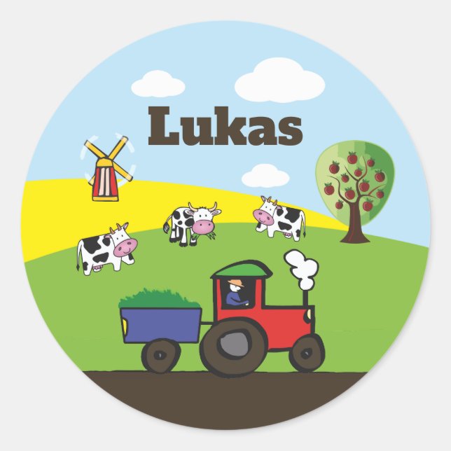 Namensaufkleber - Traktor Bauernhof  Runder Aufkleber (Vorderseite)