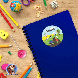 Namensaufkleber - Traktor Bauernhof  Runder Aufkleber