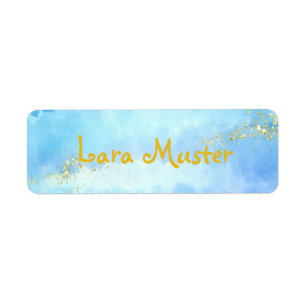 Namensaufkleber - Wasserfarbe - blau - Goldglitter