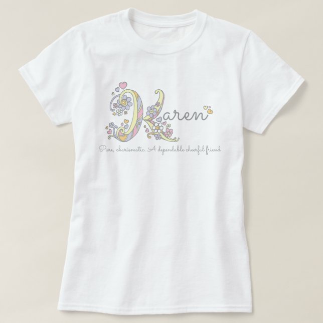Namensbedeutenk Monogrammherzen Karen-Mädchen T-Shirt (Design vorne)