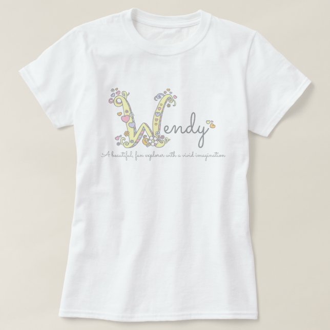 Namensbedeutenw Monogrammherzen Wendy-Mädchen T-Shirt (Design vorne)