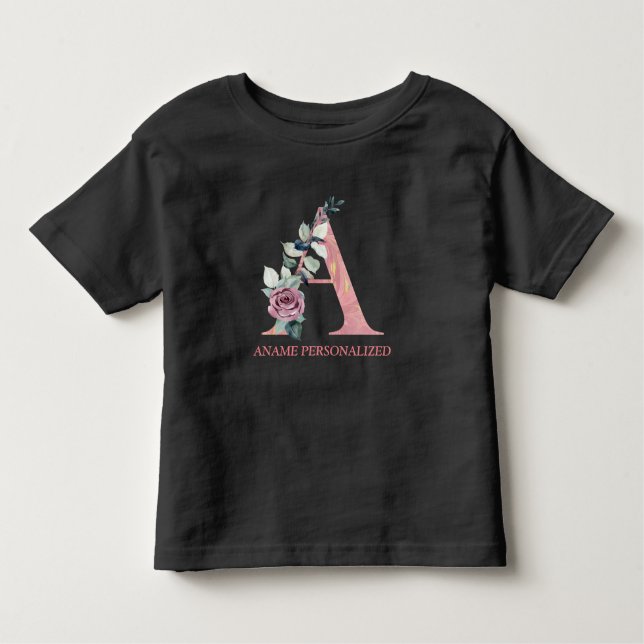 Namensbuchstaben für Floral Monogramm Rosa Tor Kleinkind T-shirt (Vorderseite)