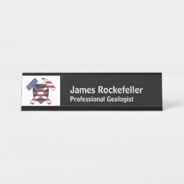 Namenschild des Geologen mit Rock Hammer Logo (USA Schreibtischnamensplakette
