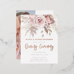 Namensfeier Dusty Rose Blumengold Rose Folie Einladungspostkarte