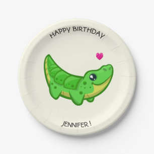 Namensgeburtstag der niedlichen Krokodil kawaii Pappteller