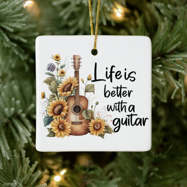 Namensgitarre mit Sonnenblume anpassen Keramikornament (Baum)
